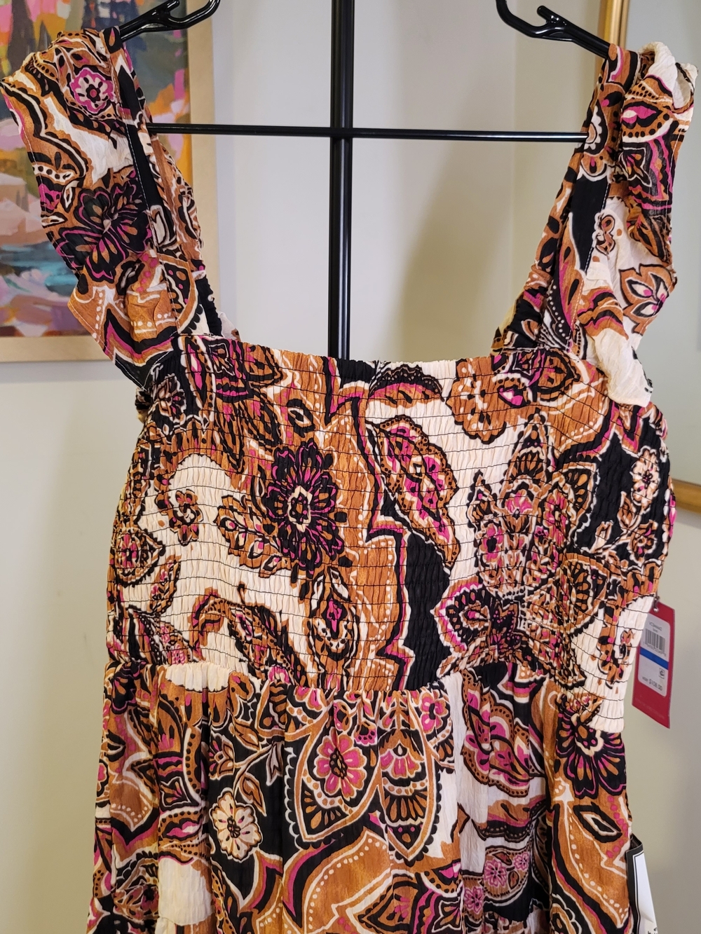 NWT VINCE CAMUTO Square Neck Paisley Print Ruffle Strap Smocked Women's Size XL - Picture 4 of 12